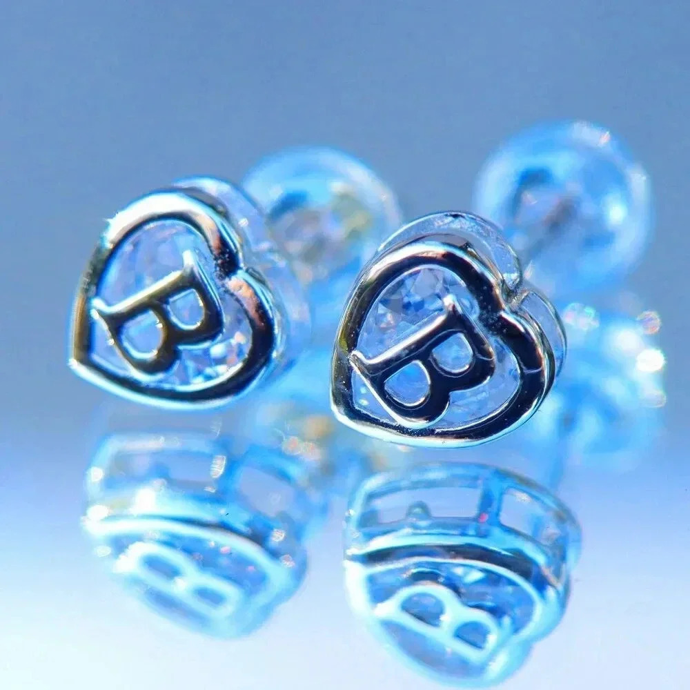 ▶ 925 SILVER💝HEART INITIAL STUD EARRINGS WOMEN TEEN GIRL MOM DAUGHTER, ELDM153S